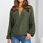Fashionable Casual Pullover V-Neck Solid Color Loose Sweatshirt