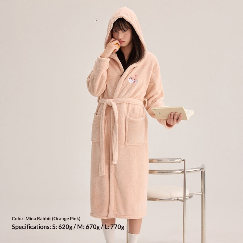 Water-absorbing Hooded Thickened Coral Fleece Bathrobe
