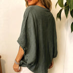 Versatile Solid-Colored Cotton-Linen Batwing Top For Women