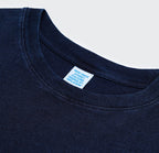 Men's Blue Dyed Knitted Denim Long Sleeve T-shirt Pocket Decoration Wash Water Top