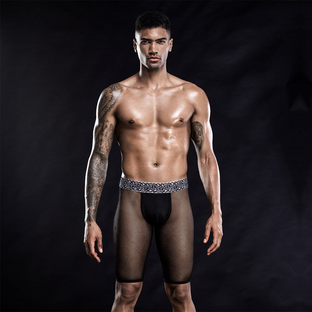 Cropped Pants Stretch Black See-through Web Pants Men