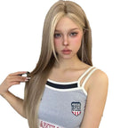 Forehead Lace Wig Female Full Head Golden Brown Gradient Center-parted Wig