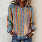 Womens 3D Digital-Print Crew-Neck Fashion Pullover Long-Sleeve Sweatshirt