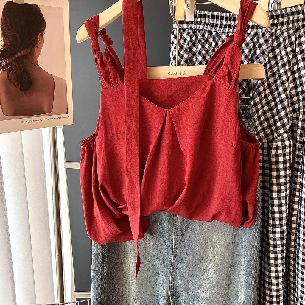 Women's Simple V-neck Knotted Camisole