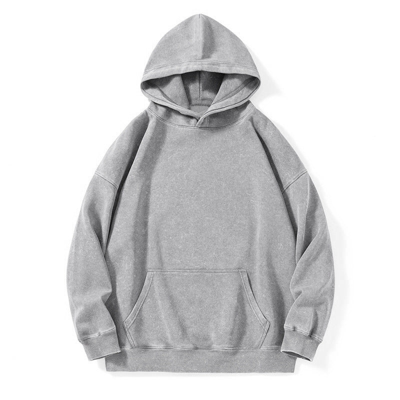 Make Old Washed Wax Printed Cotton Sweatshirt Loose Fit
