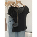 European-style High-end Chic Short-sleeve Top With Buttoned Pocket Detailing