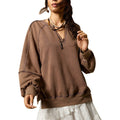 Women's Fashionable V-Neck Long-Sleeve Pullover Sweater Solid Color Top