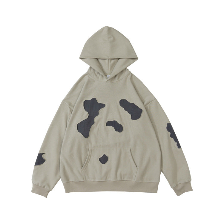 Men's And Women's Same Patch Leather Personality Terry Hoodie