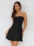 Pleated Stitching Tube Top Dress