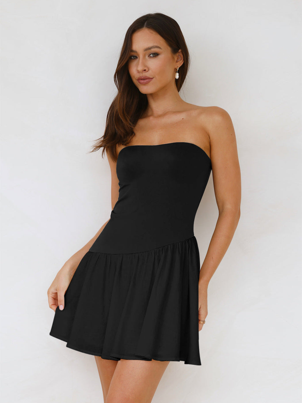 Pleated Stitching Tube Top Dress