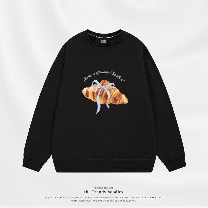 Korean-style Loose Croissant-horn Crew-neck Womens Hoodie