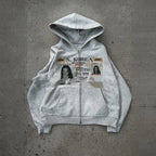 American-style Retro ID Card Print Zip-Up Hoodie