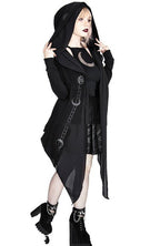 Irregular Black Punk Hooded Jacket Long Patchwork Printed Sweater