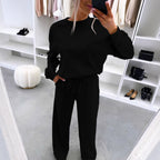 Home-style Drop-shoulder Long-sleeve Top And Casual Pleated Trousers Two-piece Set