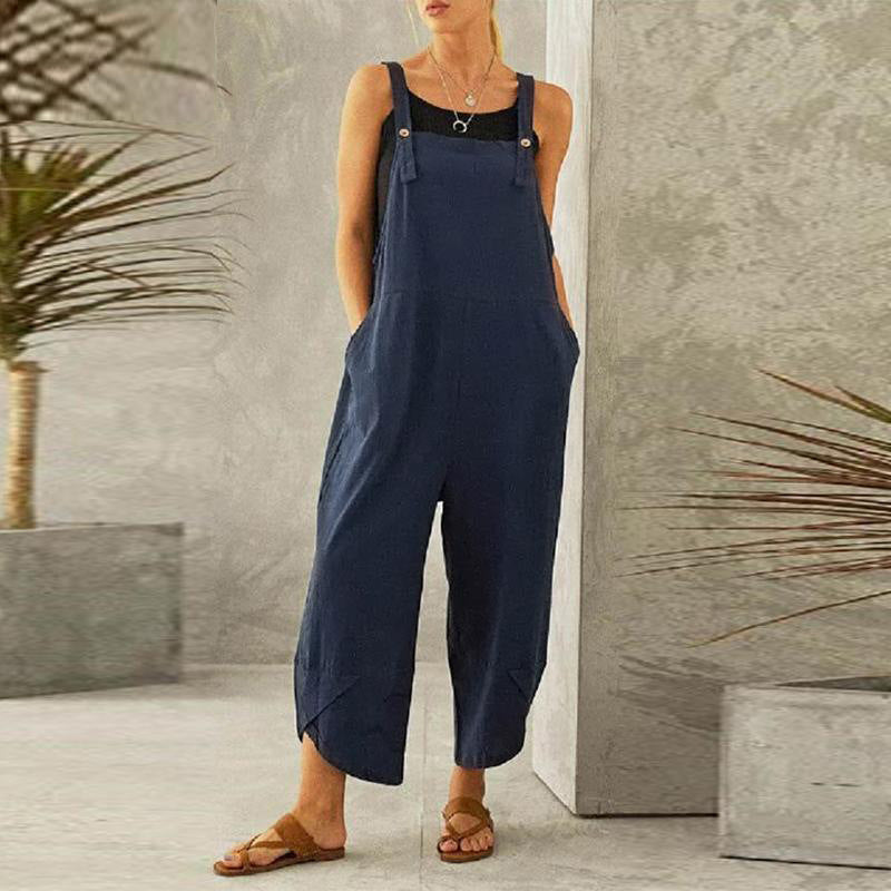 Women's Jumpsuits With Pockets Solid Color Casual Cropped Overalls Long Pant Romper
