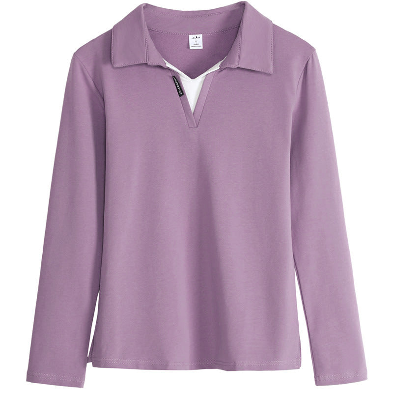 Versatile Outerwear Solid-color Contrast-color Casual V-neck Base Layer Top