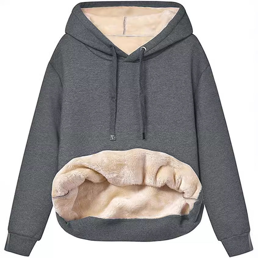 Womens Warm Fleece Pocketed Hooded Sweatshirt For Sports
