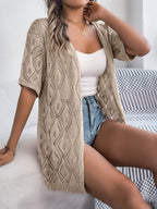 Women S Hollow Out Plaid Short Sleeve Knit Beach Cover-Up