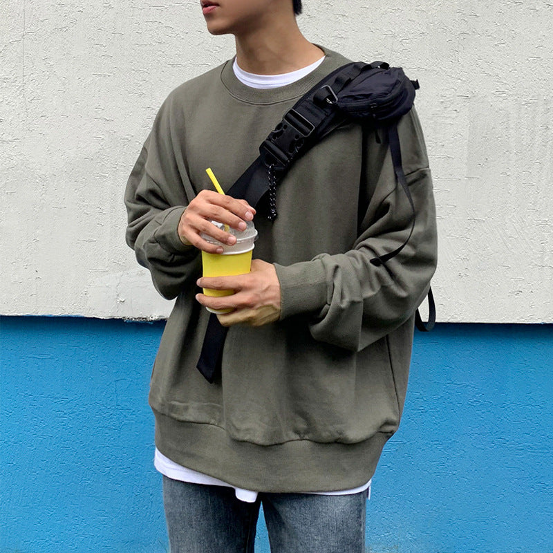 Loose Pullover Crewneck Hoodie Men's Autumn Vintage Washed Long-sleeved Leggings Coat