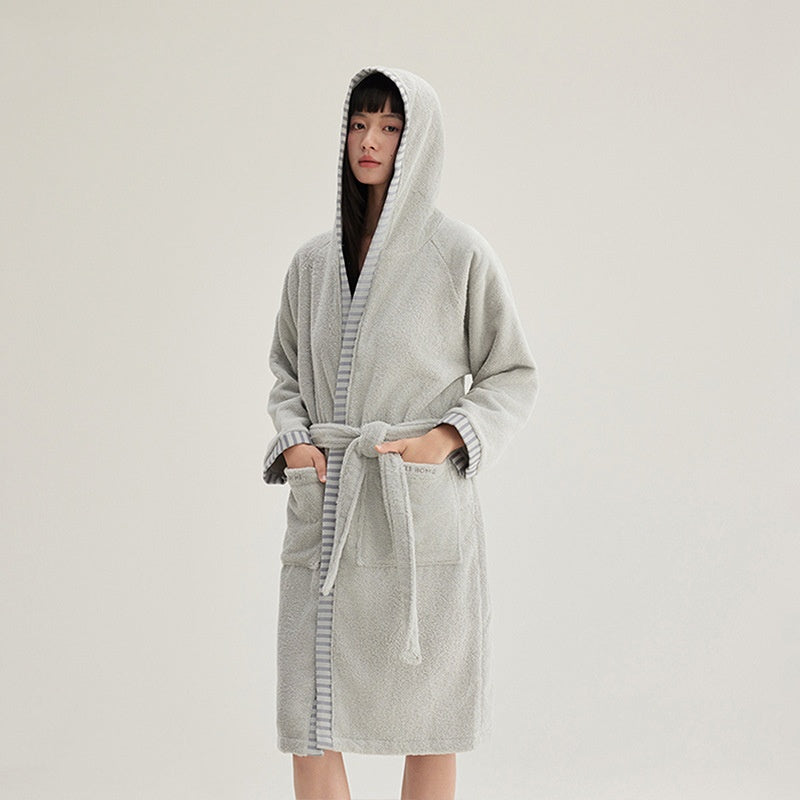Women's Extended-length Cotton Hooded Bathrobe