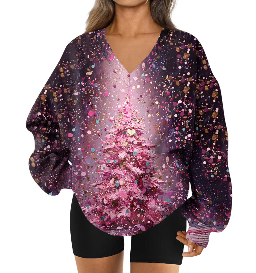 Womens 3D printed V neck Sweatshirt For Fall And Winter
