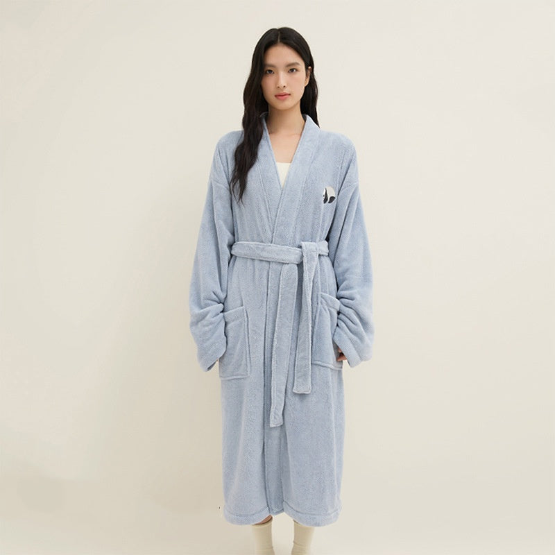 Couples Bathrobes Embroidered Coral Fleece Nightgowns