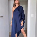 Blue Fashionable One-Shoulder Sexy Versatile Dress