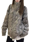 Loose-fit Stand-collar Laid-back Style Gray Knitted Cardigan Jacket