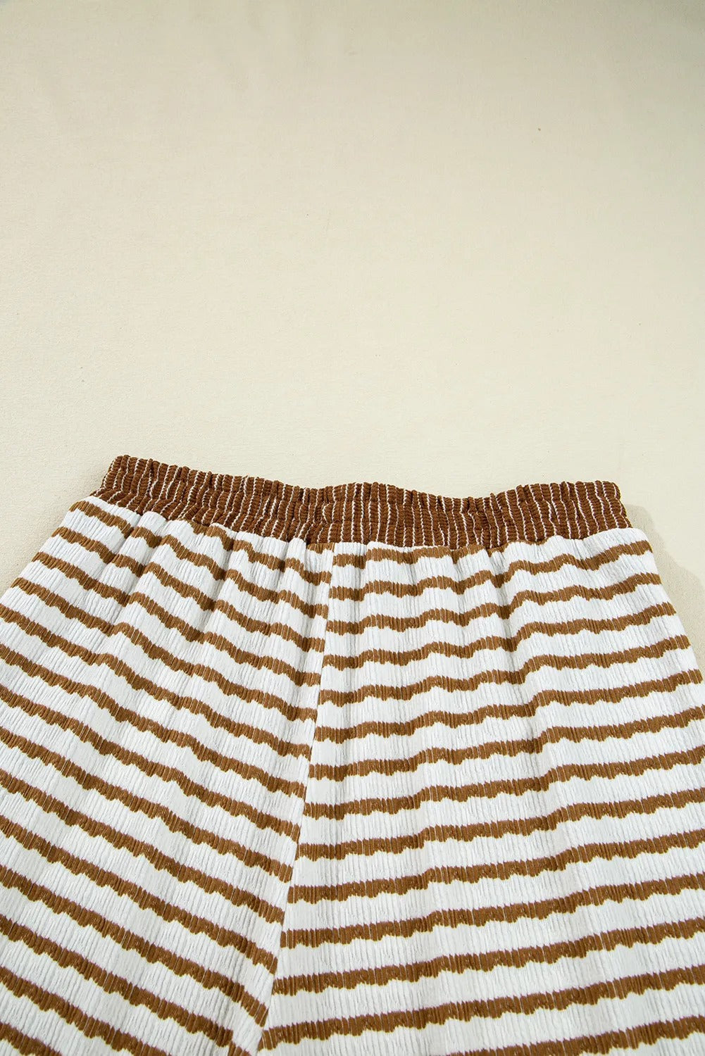 Khaki Stripe Collared Pullover Top And Drawstring Pant Set