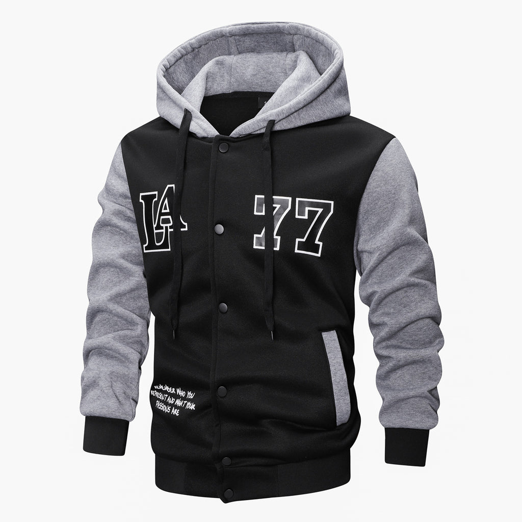 Mens Knitted Hooded Jacket With Embroidery And Print