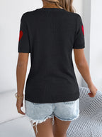 Women S Casual Color Block Heart Short Sleeve Knit Valentine S Top
