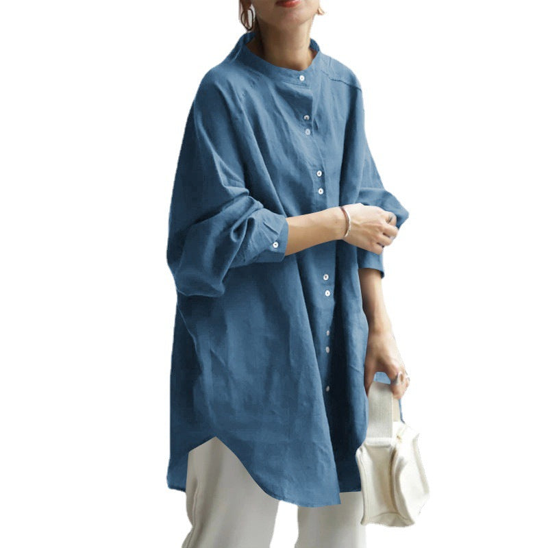 Autumn And Winter Women''s New Solid Color Cotton Hemp Stand