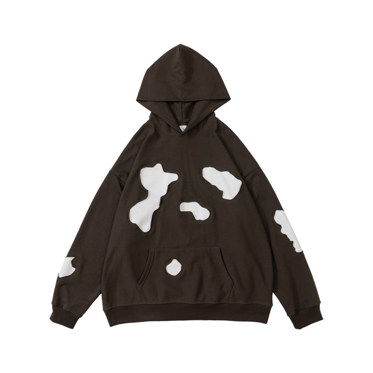 Men's And Women's Same Patch Leather Personality Terry Hoodie