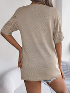 Women S Hollow Out Plaid Short Sleeve Knit Beach Cover-Up