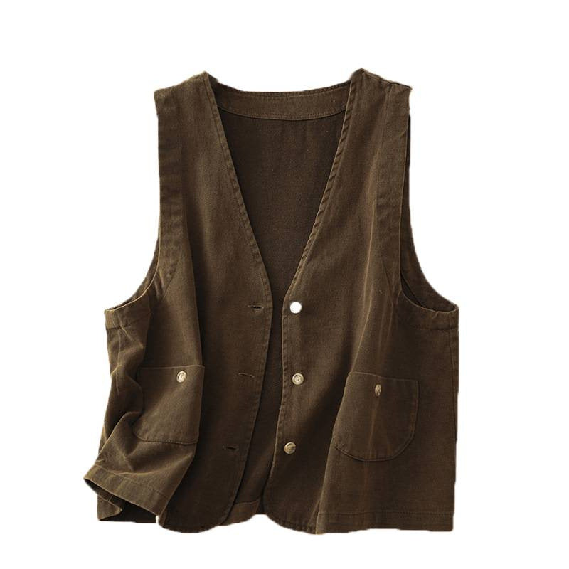 Spring Retro Twill Sleeveless Work Vest
