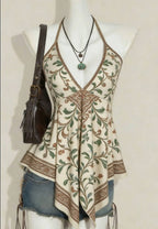 2026 New Retro Bohemian Printed Neck Top