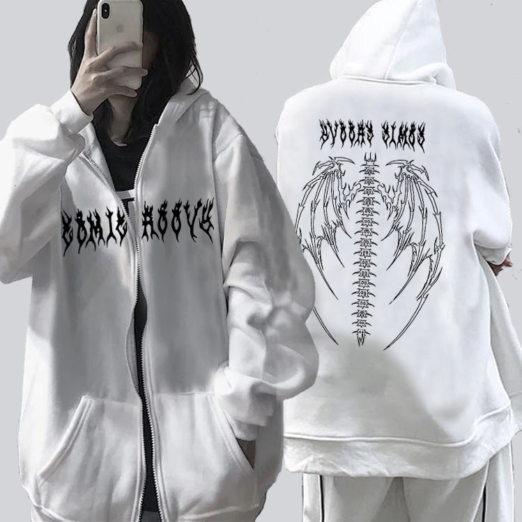 Cross-border Hooded Sweater In Stock Zipper Sweater Autumn And Winter European And American Butterfly Sweater Gothic Style Exercise Hooded Coat