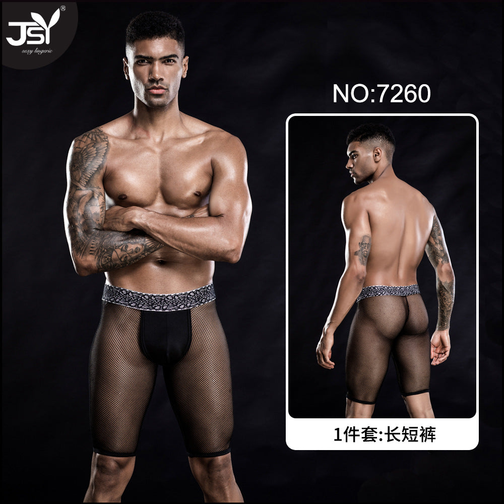 Cropped Pants Stretch Black See-through Web Pants Men
