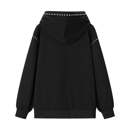 Casual Rivet Design Hooded Sweatshirt For Women