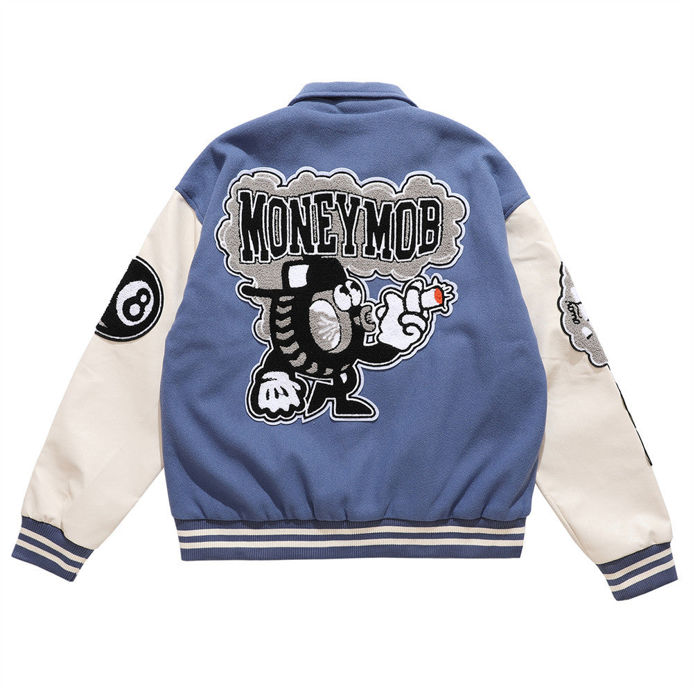 American Punk Flocked Embroidery Letter Contrast Jacket Coat