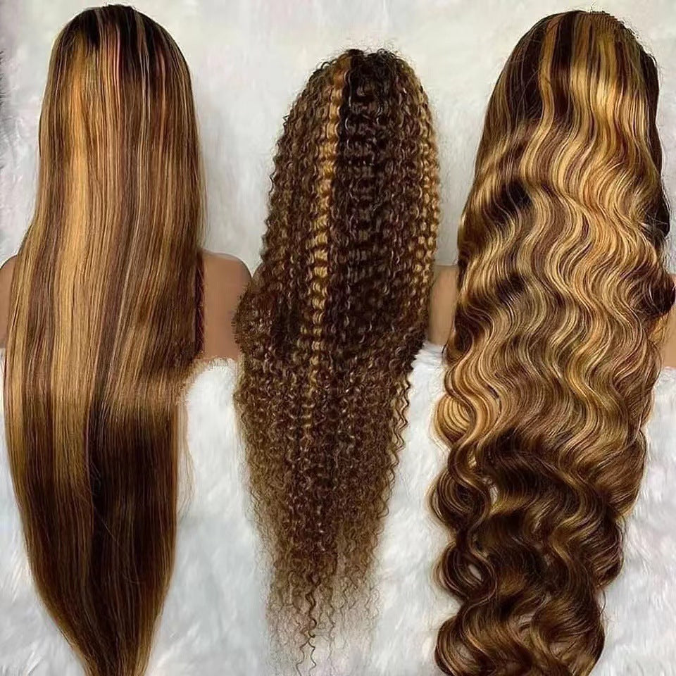 Front Lace Wig African Black Gradient Color Big Wave Wig Sheath