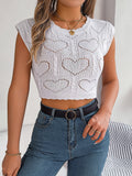 Women S Heart Hollow Out Cropped Knit Vacation Top