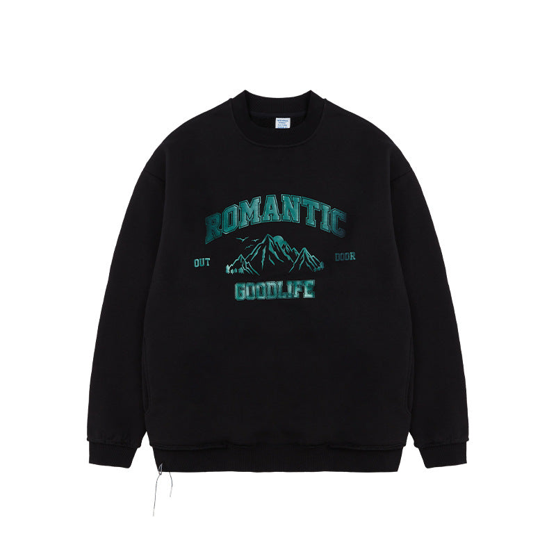 Fleece Snow Mountain Letter Chameleon Printed Sweater