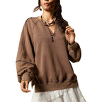 Women's Fashionable V-Neck Long-Sleeve Pullover Sweater Solid Color Top