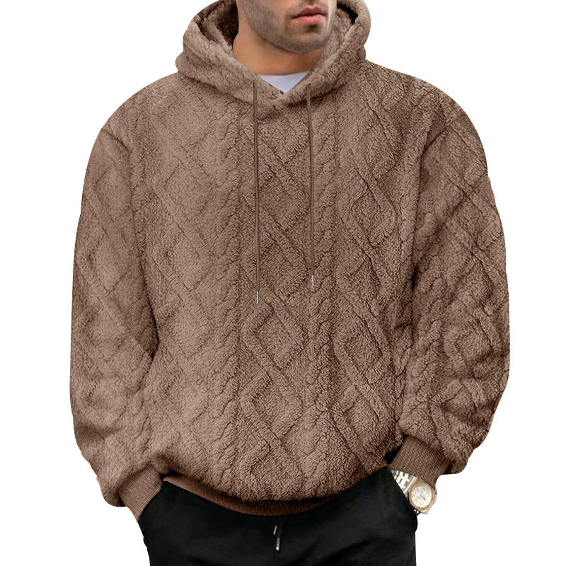 Men's Casual Jacquard Double-Sided Fleece Hoodie Top