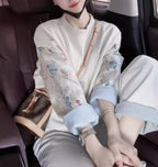 New Chinese-style Color-block Embroidered Crewneck Long-sleeve Hoodie