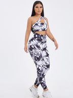 Women's One-shoulder Seamless Tie-dye Yoga Clothes Fitness Suit