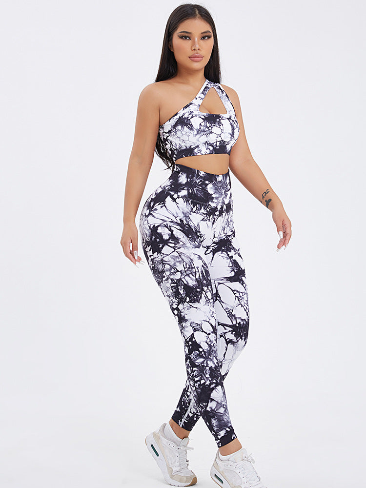 Women's One-shoulder Seamless Tie-dye Yoga Clothes Fitness Suit