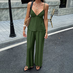 SpringSummer Resort-Style Camisole T-shirt And Pants Womens Outfit Set